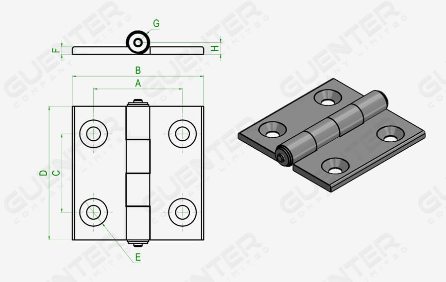 Dimension บานพับอลูมิเนียม Aluminium Hinges ขนาด 20-50 mm