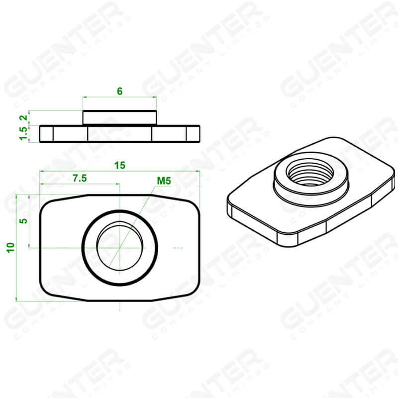 Flat T-Nut 20 Series Dimension