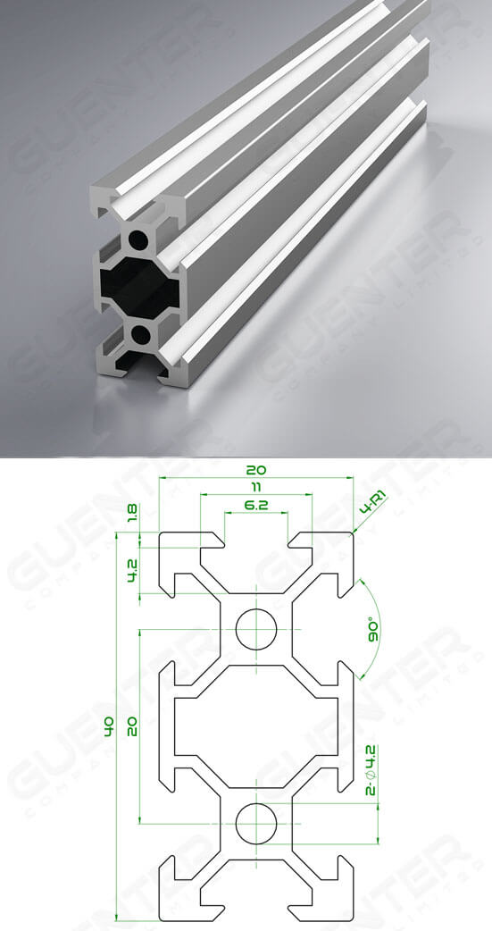 อลูมิเนียมโปรไฟล์ 20x40 V-Slot - Image - Guenter.co.th