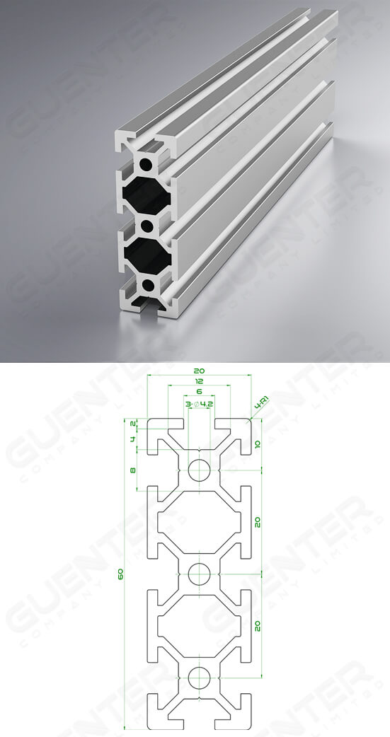 อลูมิเนียมโปรไฟล์ 20x60 T-Slot Aluminium Profile 20x60 T-Slot - Image - Guenter.co.th