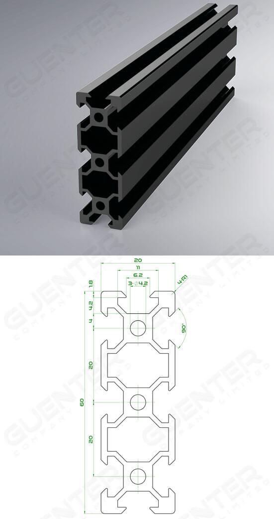 อลูมิเนียมโปรไฟล์ 20x60 V-Slot Black - Image - Guenter.co.th