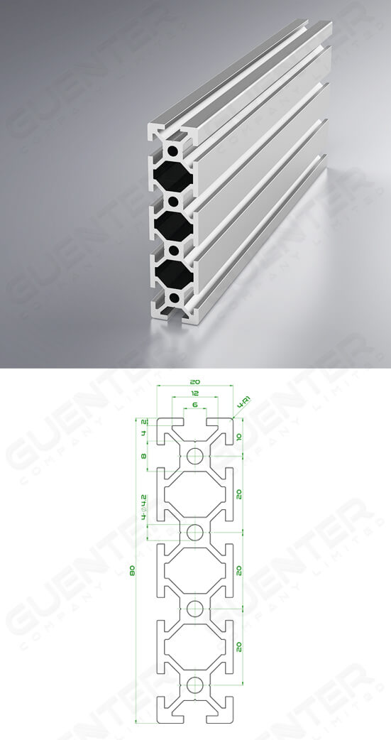 อลูมิเนียมโปรไฟล์ 20x80 T-Slot Aluminium Profile 20x80 T-Slot - Image - Guenter.co.th