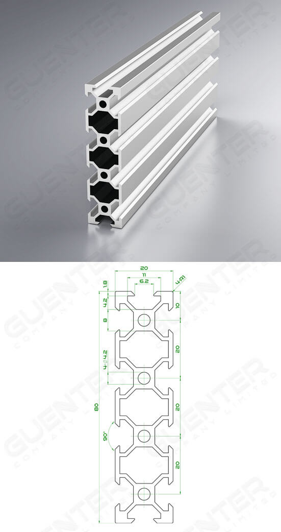 อลูมิเนียมโปรไฟล์ 20x80 V-Slot - Image - Guenter.co.th