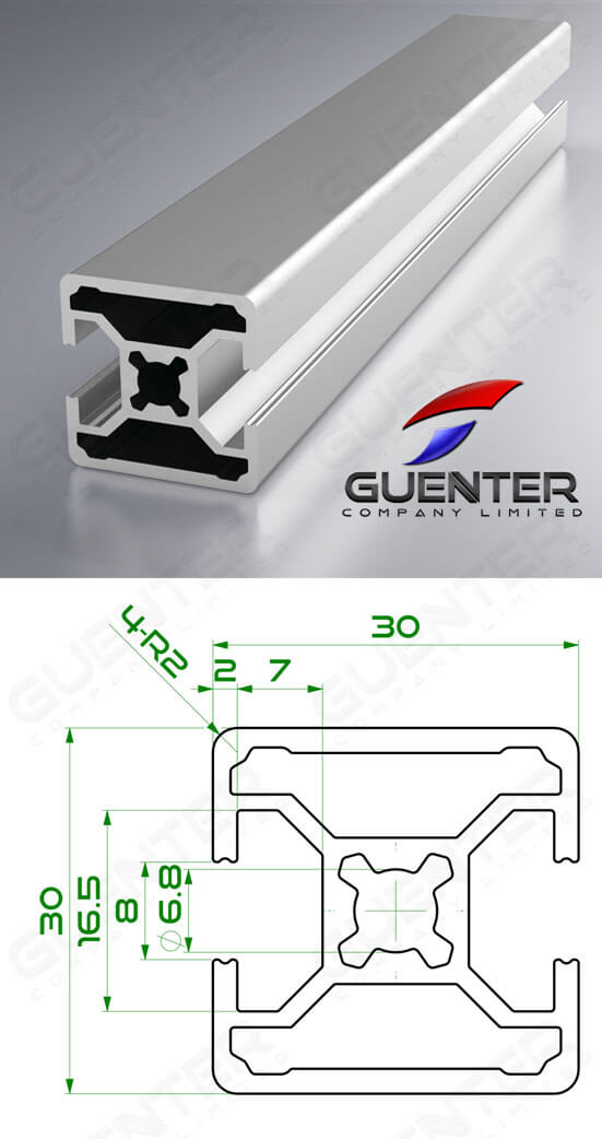 อลูมิเนียมโปรไฟล์ 30×30 2 Close H ความยาว 4000 mm - Image - Guenter.co.th