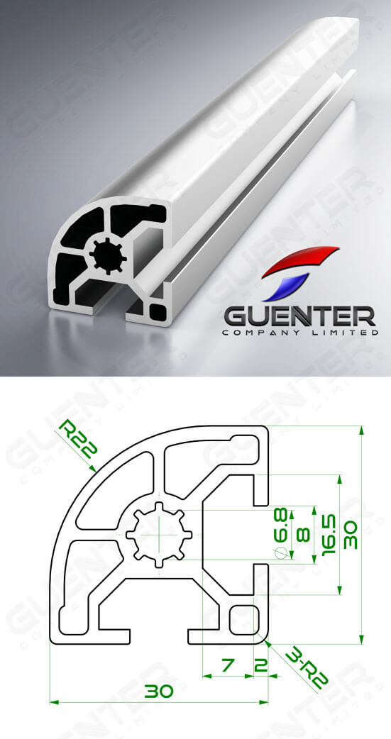 อลูมิเนียมโปรไฟล์ 30×30 2 Round ความยาว 4000 mm - Image - Guenter.co.th