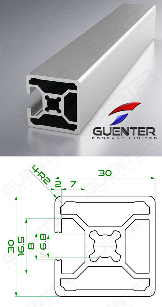 อลูมิเนียมโปรไฟล์ 30×30 3 Close ความยาว 4000 mm - Image - Guenter.co.th