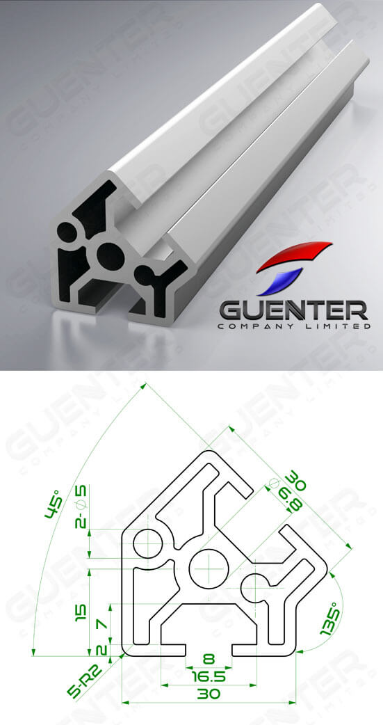 อลูมิเนียมโปรไฟล์ 30×30 45 องศา ความยาว 4000 mm - Image - Guenter.co.th