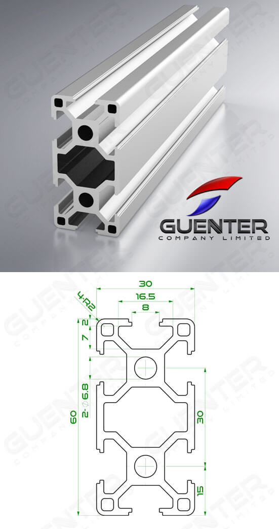 อลูมิเนียมโปรไฟล์ 30×60 T-Slot ความยาว 6000 mm - Image - Guenter.co.th