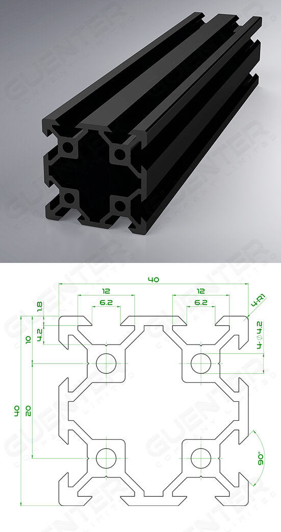 อลูมิเนียมโปรไฟล์ 40x40 2V-Slot Black - Image - Guenter.co.th