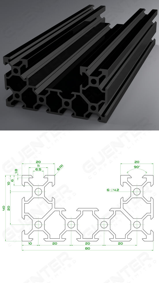 อลูมิเนียมโปรไฟล์ 40x80 C-Beam Black - Image - Guenter.co.th