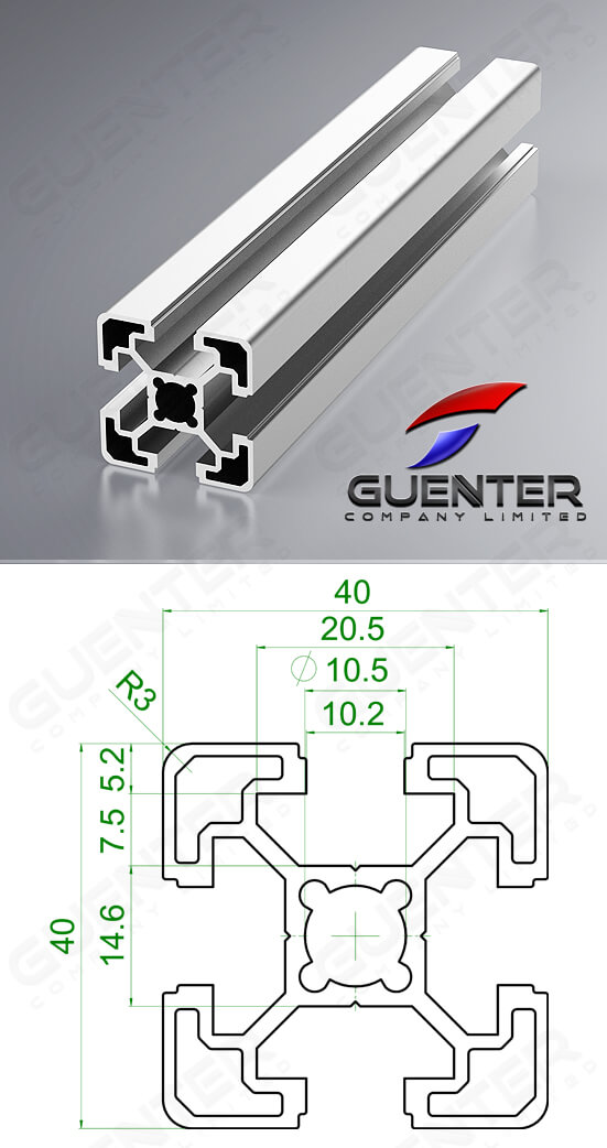 อลูมิเนียมโปรไฟล์ 40×40 T-Slot ความยาว 4000 mm - Image - Guenter.co.th