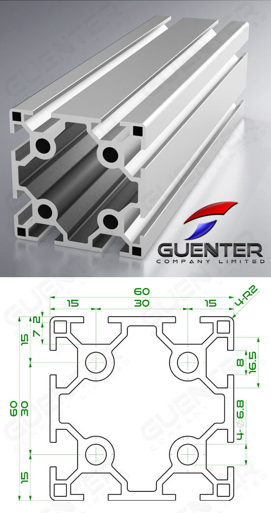 อลูมิเนียมโปรไฟล์ 60×60 2T-Slot ความยาว 4000 mm - Image - Guenter.co.th