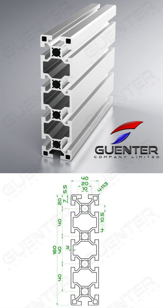 อลูมิเนียมโปรไฟล์ 40×120 T-Slot ความยาว 4000 mm - Image - Guenter.co.th