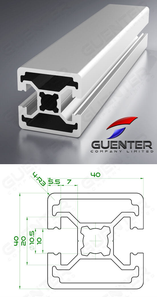 อลูมิเนียมโปรไฟล์ 40×40 2 Close H ความยาว 4000 mm - Image - Guenter.co.th