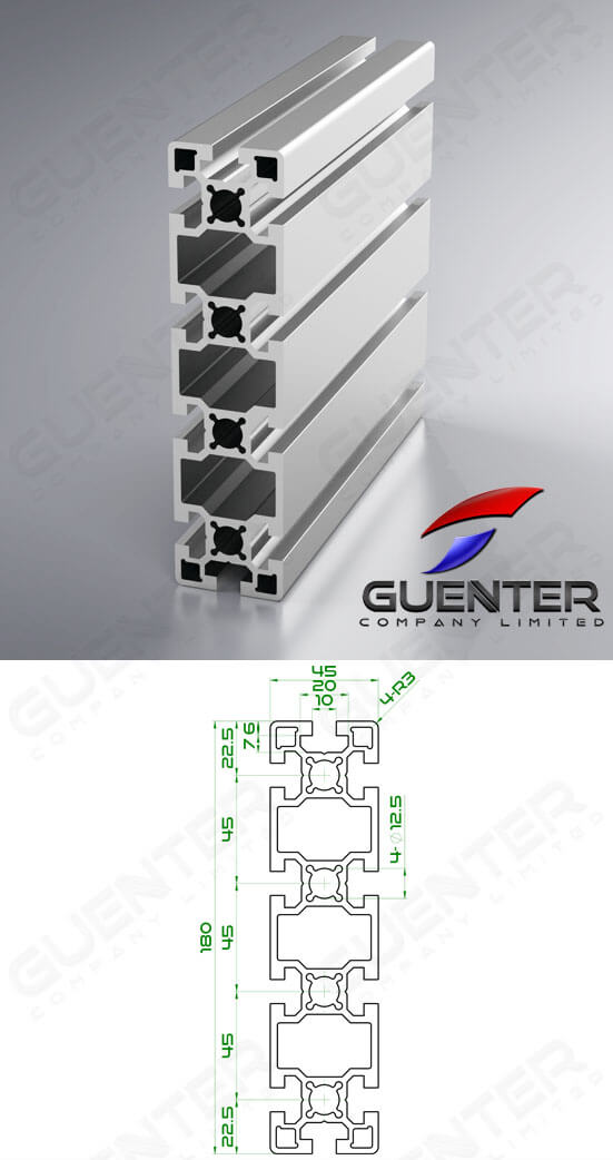 อลูมิเนียมโปรไฟล์ 45×180 T-Slot ความยาว 4000 mm - Image - Guenter.co.th