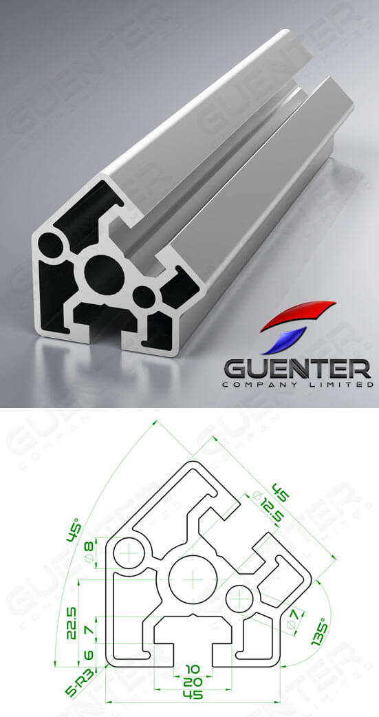 อลูมิเนียมโปรไฟล์ 45×45 45 องศา ความยาว 4000 mm - Image - Guenter.co.th