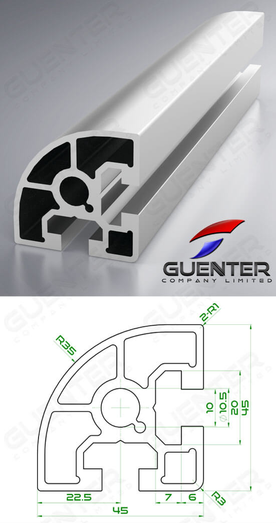 อลูมิเนียมโปรไฟล์ 45×45 Round ความยาว 4000 mm - Image - Guenter.co.th