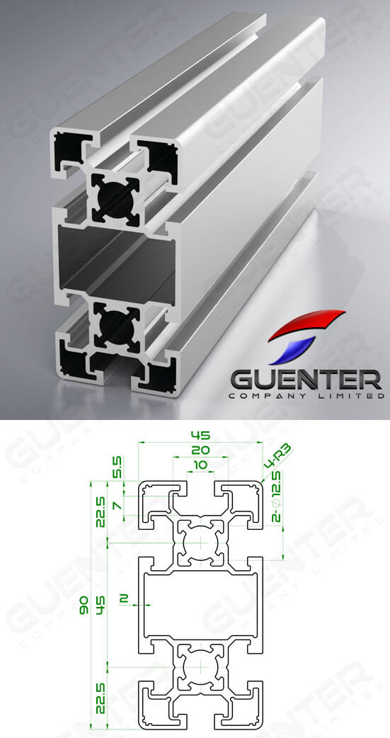 อลูมิเนียมโปรไฟล์ 45×90 T-Slot ความยาว 4000 mm - Image - Guenter.co.th