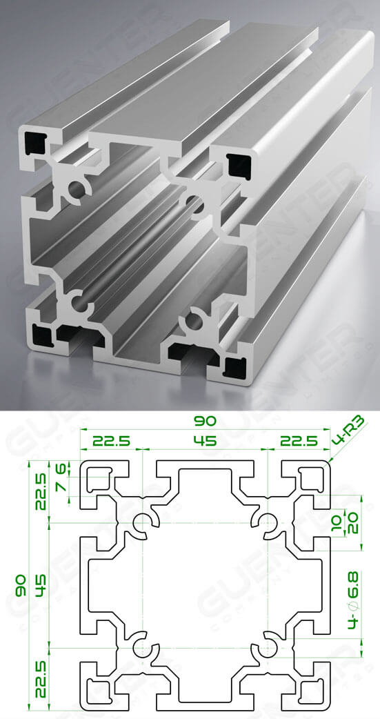 อลูมิเนียมโปรไฟล์ 90×90 T-Slot ความยาว 4000 mm - Image - Guenter.co.th