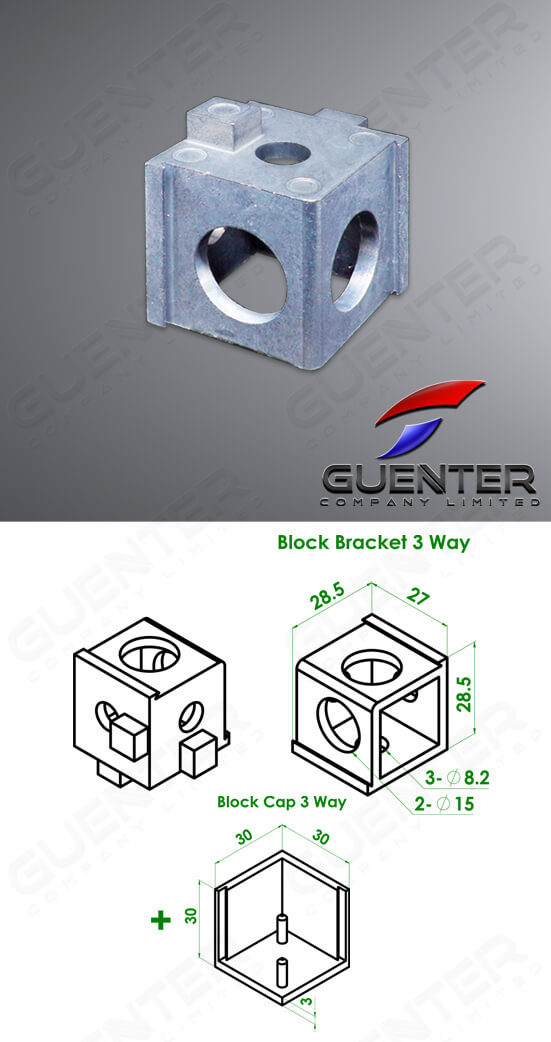 Block Bracket 30 3 Way - For Web + Dimension - Guenter.co.th