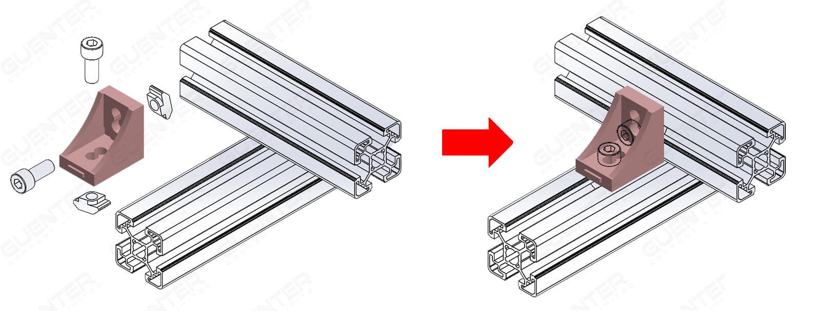 Bracket Cross 40 - ตัวยึดฉากโปรไฟล์ซีรี่ 40 - Usage - Guenter.co.th