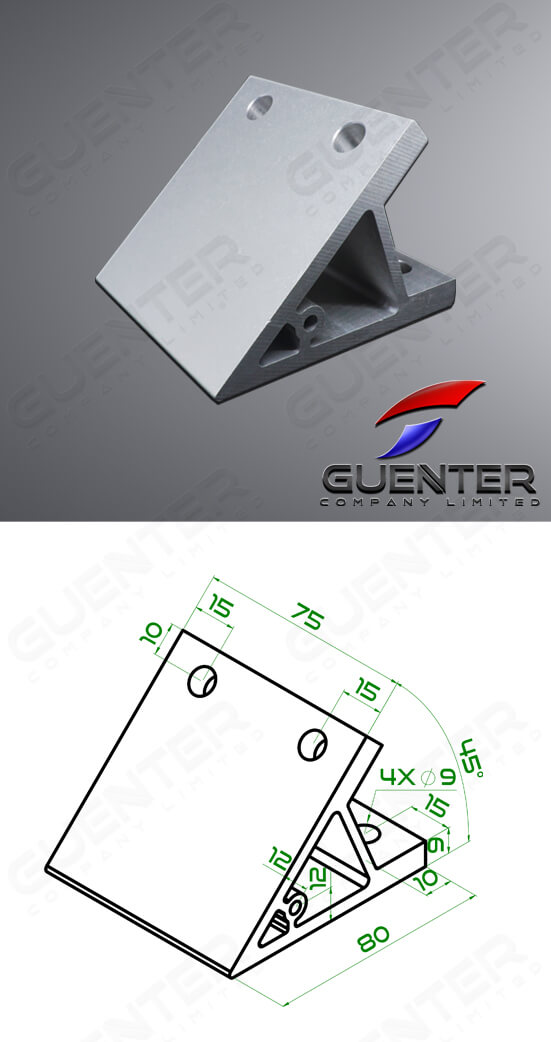 Hard Bracket 4590 45°- For Web + Dimension - Guenter.co.th