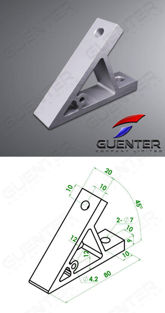 Hard Bracket 45° 30 Series - For Web + Dimension - Guenter.co.th