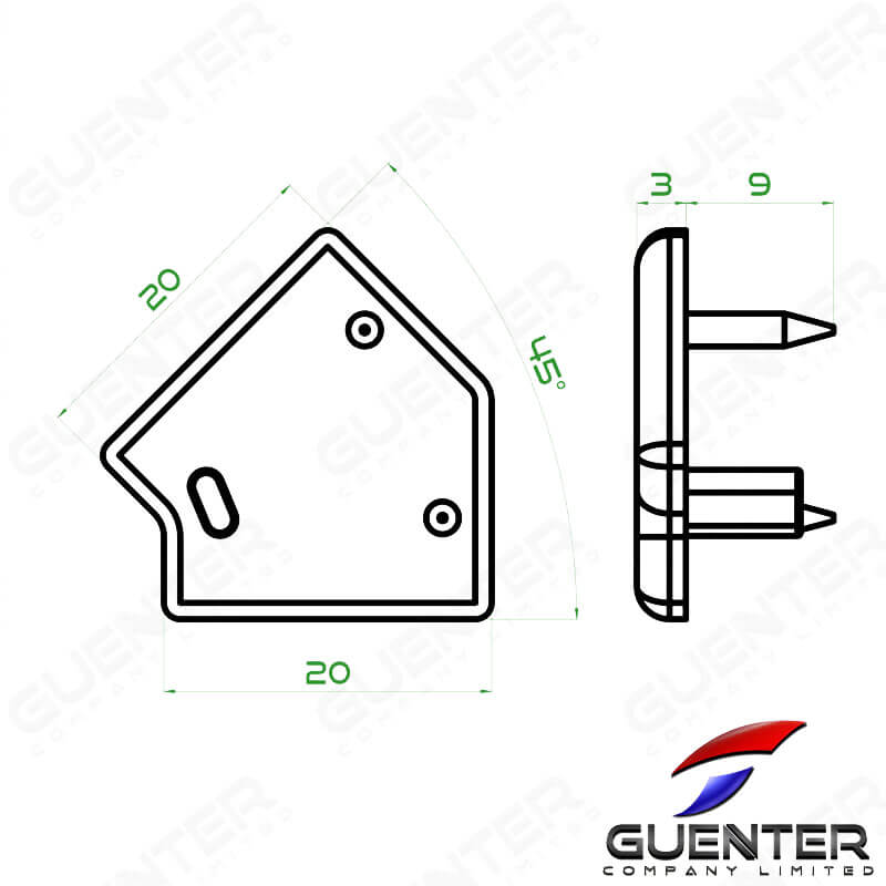 End Cap 20-DE45 - 20 Series - Dimension_1 - Guenter.co.th