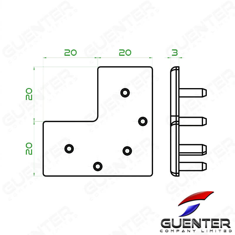 End Cap 204040-2S - 20 Series - Dimension_1 - Guenter.co.th