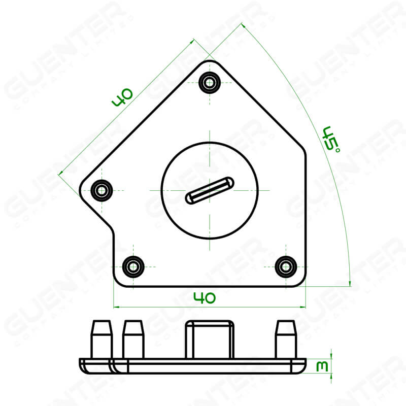 End Cap 40-DE45 - 40 Series - Dimension - Guenter.co.th