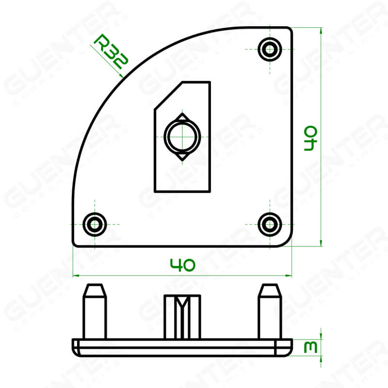 End Cap 40 R - 40 Series - Dimension - Guenter.co.th