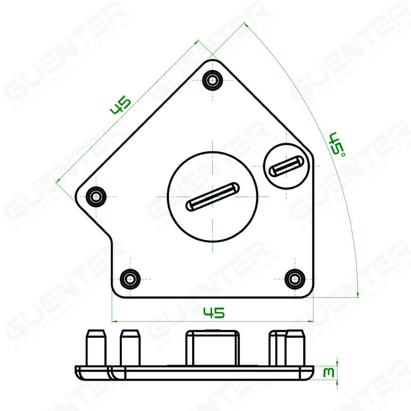 End Cap 45-DE45 - 45 Series - Dimension - Guenter.co.th