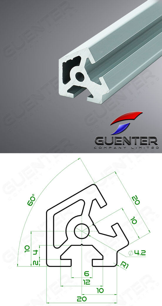 อลูมิเนียมโปรไฟล์ 20x20 60 องศา -For Web + Dimension - Guenter.co.th