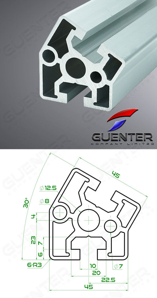 อลูมิเนียมโปรไฟล์ 45×45 30 องศา - For Web + Dimension - Guenter.co.th