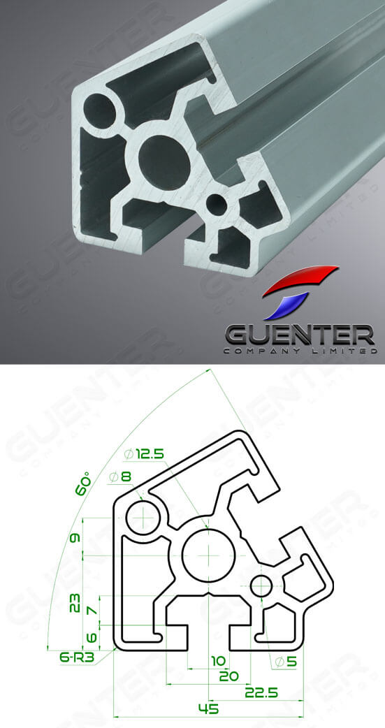 อลูมิเนียมโปรไฟล์ 45×45 60 องศา -For Web + Dimension - Guenter.co.th