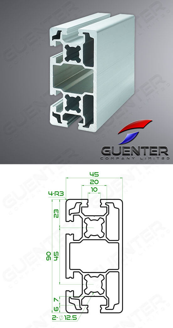 อลูมิเนียมโปรไฟล์ 45×90 1 Close - For Web + Dimension - Guenter.co.th